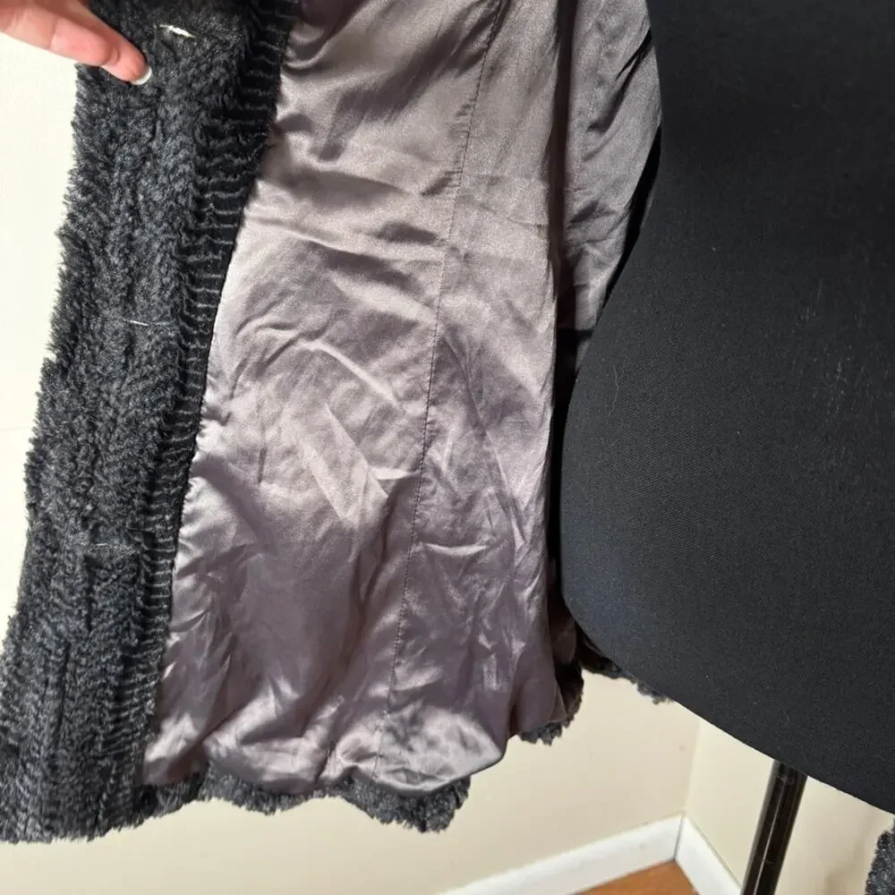 Free People Faux Fur Herringbone Swing Pea Coat Gray Black Rare Size 4